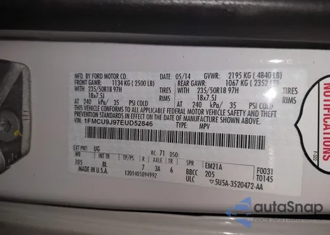 2014 Ford Escape Titanium from USA, damaged, VIN 1FMCU9J97EUD52846